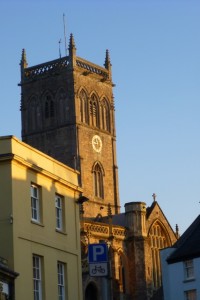 early morning sun on Axbridge church