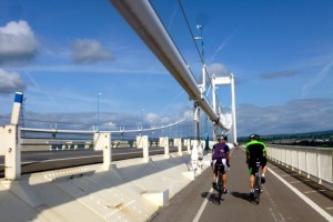 riders crossing the severn bridge