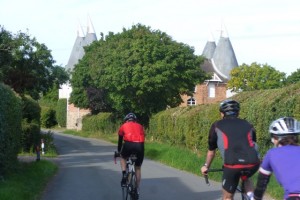 oast house and riders